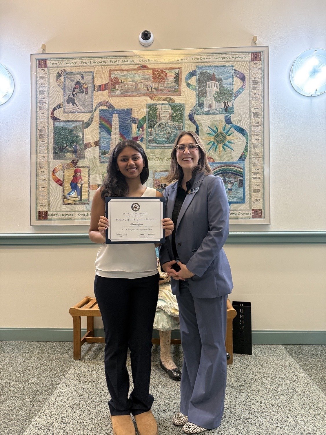Suhani Gupta receiving a Certificate of Special Congressional Recognition