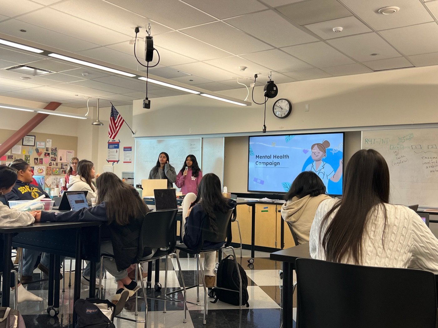 Students presenting a mental-health campaign to their class